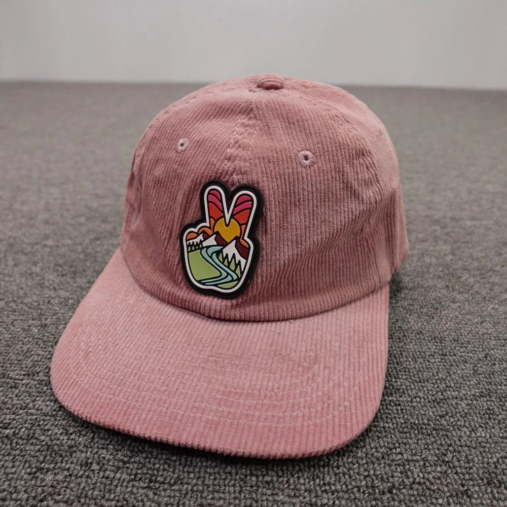Atomicchild Hat Cap Strap Back Mens One Size Pink Corduroy Peace Patch Baseball